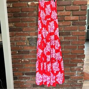 Abel the Label women's‎ red and pink floral strapless maxi dress size small NWT